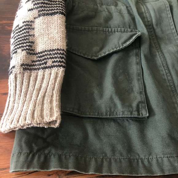 Army Green Jacket with Knit Sleeves and Hood - Picture 5 of 6